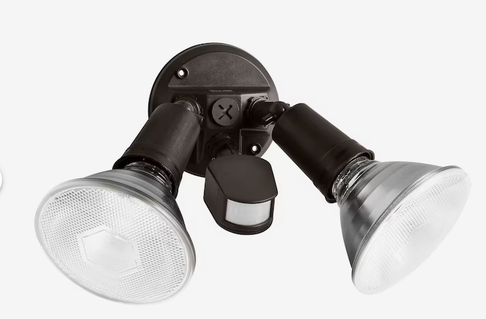 72836 75005B Utilitech 110 Degree 120 Wattage Equivalent Hardwired Halogen Black 2 Head Motion Activated Flood Light Hampton.Care